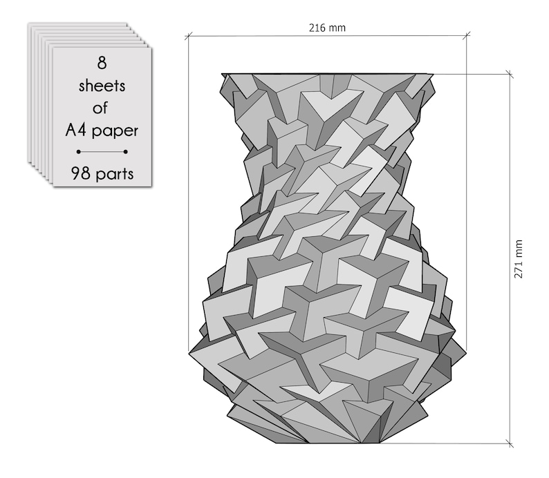 Papercraft 3d bloemenvaas digitale sjabloon voor thuispapierdecoratie, bloemenvaas in lage polystijl, papieren origami-meubels, PDF-sjabloon afbeelding 6