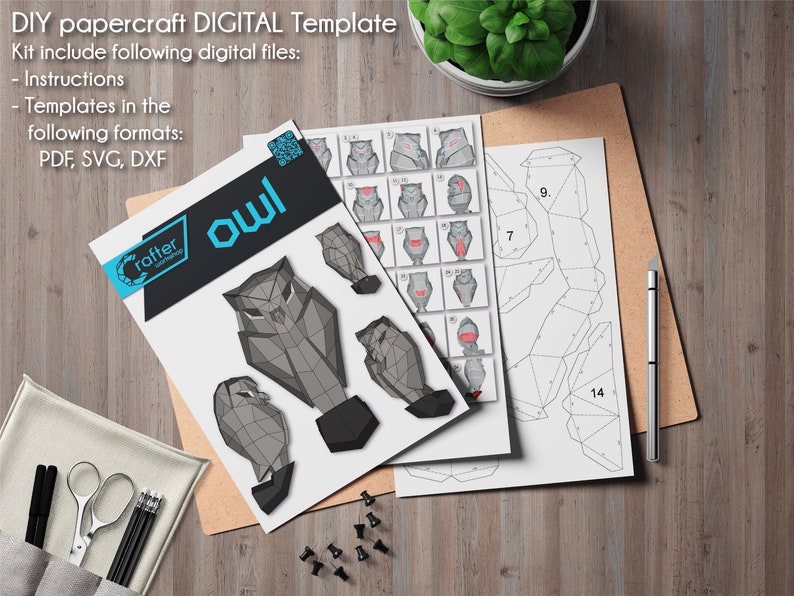 Papercraft 3d Low Poly Owl, Paper Owl Template, Paper Decoration, DIY