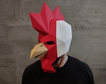 Hahn Maske Papercraft 3d PDF digitale Vorlage, Low-Poly Papiermaske, Halloween-Kostüm, Hahn Maske, Huhn Maske, Pepakura SVG-Vorlage