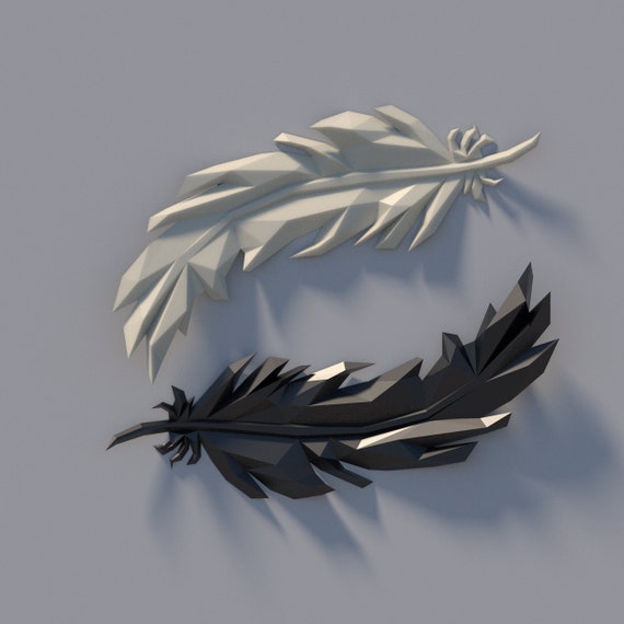 Papercraft DIY Feather , papercraft 3d feather, dxf feather drawing, 3D wall art, 3D wall decor, low poly wall art, low poly art, origami