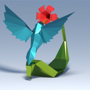 Papercraft 3D hummingbird template, SVG template, origami paper bird digital PDF template, low poly paper bird, hummingbird template image 2