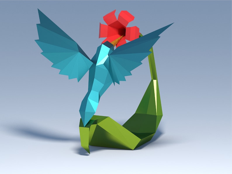 Papercraft 3D hummingbird template, SVG template, origami paper bird digital PDF template, low poly paper bird, hummingbird template image 2