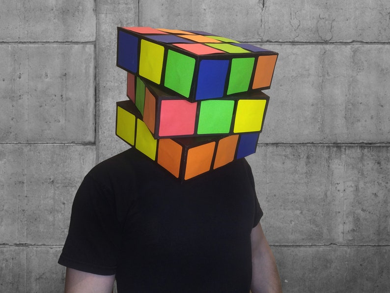 Molde de máscara de cubo mágico em papel faça você mesmo - Fantasia de Halloween fácil de fazer, artesanato em papel low poly, PDF para impressão, arquivos de corte SVG Cricut imagem 2