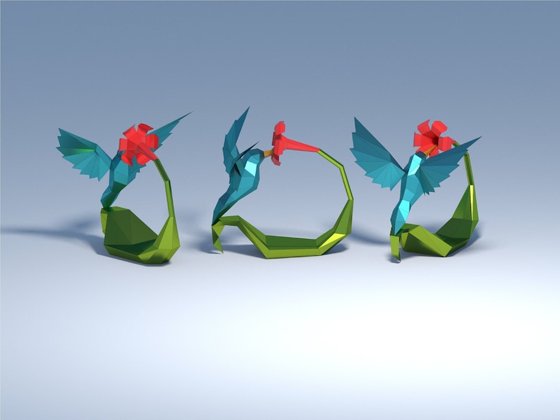 Papercraft 3D hummingbird template, SVG template, origami paper bird digital PDF template, low poly paper bird, hummingbird template image 1