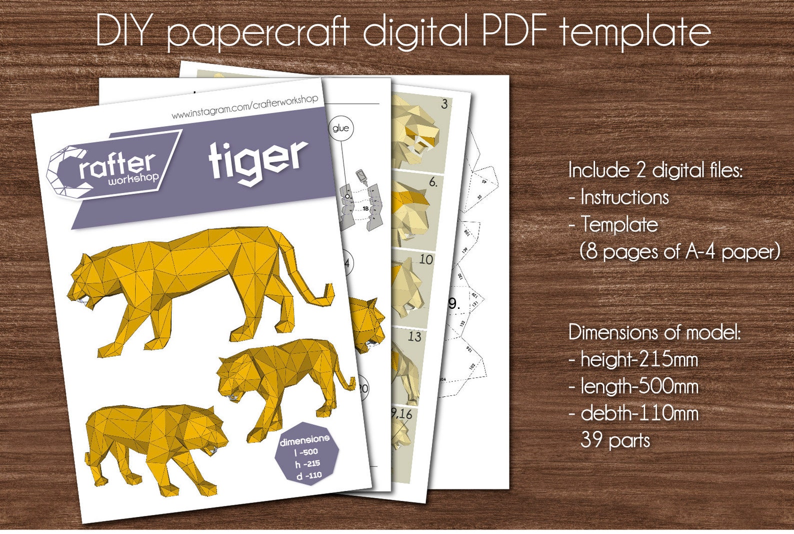 Tiger Papercraft Digital PDF Template for DIY 3D Origami | Etsy