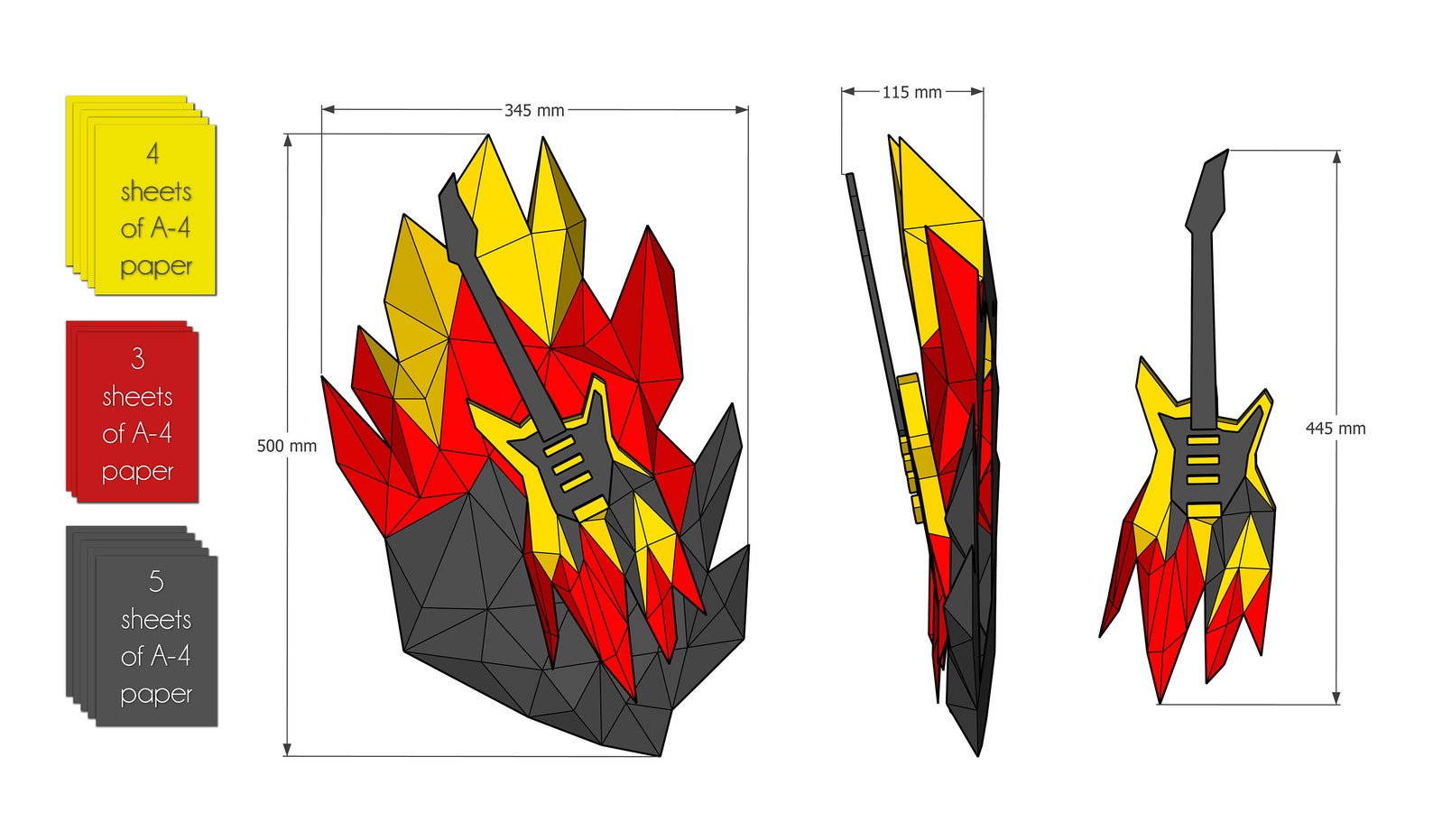 Papercraft Musical Instruments Papercraft 3D Guitar Template, SVG Template, Paper Guitar Digital PDF ...