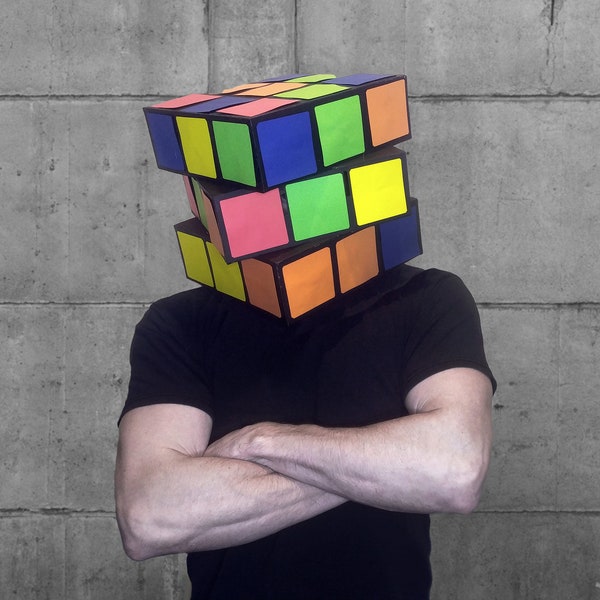 Modèle de masque Rubik's Cube DIY Papercraft - Costume d'Halloween facile à faire, créations en papier Low Poly, PDF imprimable, fichiers de coupe cricut SVG