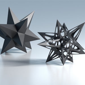 Modello di lanterna a forma di stella di carta 3D per l'arredamento della casa, stella di carta low poly, decorazione murale fai da te in carta, modello stampabile in PDF e SVG, stella origami