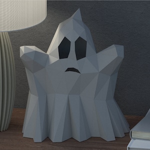 3D Papercraft-spooksjabloon, halloween-spooksculptuur digitale download, low poly-spook, digitale pdf- en SVG-patroon, DIY-halloweendecor