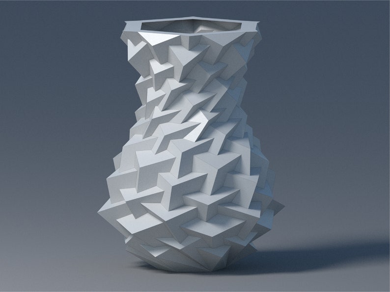 Papercraft 3D Blumenvase digitale Vorlage für Dekoration zu Hause, Low Poly Stil Blumenvase, Origami Möbel, PDF Vorlage Bild 1