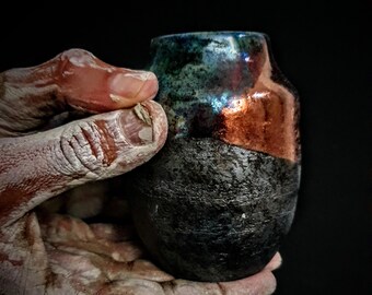 Small Raku Pottery Vase: Handmade Wabi Sabi Ceramic Art