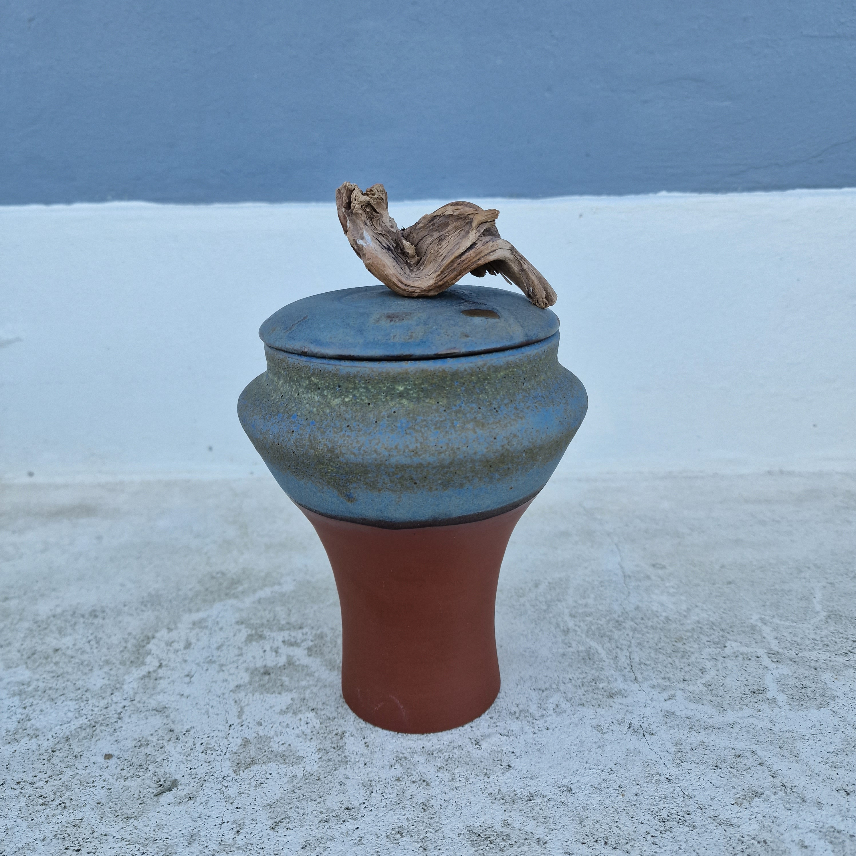 Terracotta Urn for ashes | Wood handle Urn | Unique Ceramic Urn | Artistic design Urn | Handmade Urn for pet or Human | One of a kind Vase