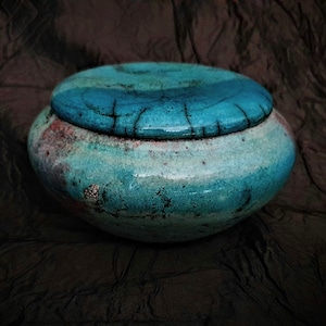 Handmade Raku Jewelry Box | Round Ceramic Box | free shipping | Vintage Box | wabi Sabi Box | Personalized Ceramic Trinket Box For Her \ Him