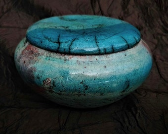 Handmade Raku Jewelry Box | Round Ceramic Box | free shipping | Vintage Box | wabi Sabi Box | Personalized Ceramic Trinket Box For Her \ Him