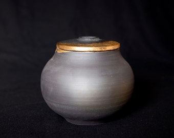Stoneware Black Cremation Urn |  Artistic Unique Urn | HandCrafted Unique Urn | Unique Urn For Ashes | Cremation Urn | Pet Urn | Gold  Urn