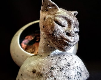 Artistic Unique Keepsake | Cat Figurine Keepsake Urn | Cremation Urn For Human Or Pet Ashes | Canopic Egyptian Jar |  Wabi Sabi