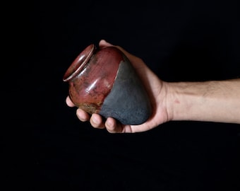 Handcrafted Raku Fired Ceramic Vase: Bronze Amphora with Metal Stand