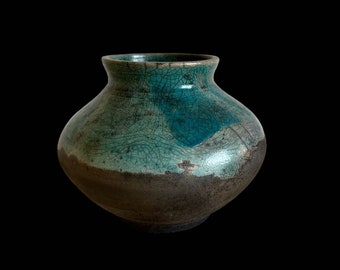 Handmade Raku Vase: Wabi Sabi Pottery, Modern Urn