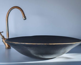 Black Star Sink Smeared 14K Gold Handcrafted by Naiimpottery | Artistic Unique Bathroom Sink | Ceramic Vessel Sink | Waschbecken | Évier | 8