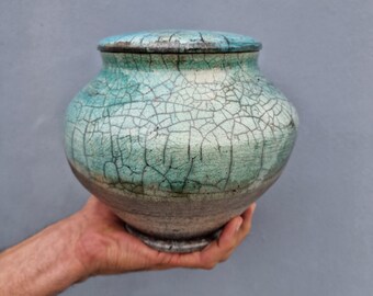 Blue Cremation Urn | Custom Artisan Keepsakes | HandCrafted Unique Urn | Unique Urn For Ashes | Cremation Urn | Pet Urn | Copper Raku Urn