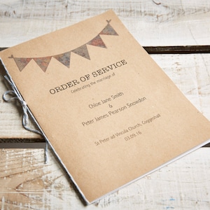 Kraft Bespoke Bunting Wedding Order Of Service - Opcje drukowania i pobierania