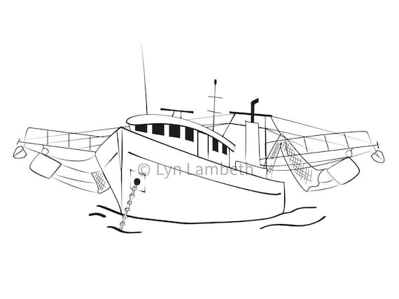 Shrimp Boat Svg, Instant Download, Hand Drawn Digital Boat