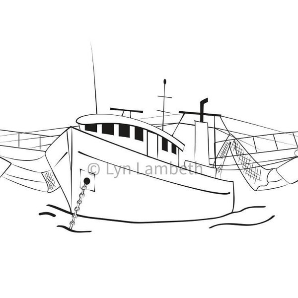 Shrimp boat svg, instant download, hand drawn digital boat, fishing boat clipart, fisherman art, fishing clip art