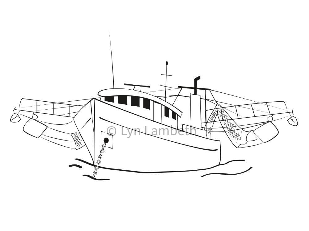 Download Shrimp Boat Svg Instant Download Hand Drawn Digital Boat Fishing Boat Clipart Fisherman Art Fishing Clip