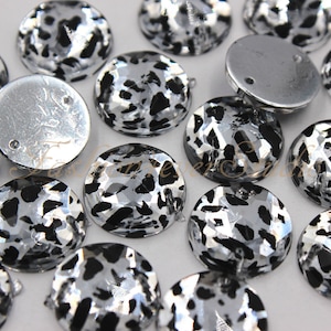 20pcs Sew On Flatback Black and White Resin Gems, 13mm Sew On Rhinestones,FlatBack Gems,Sew On Beads, Sew On Crystal, Embellishment Gems