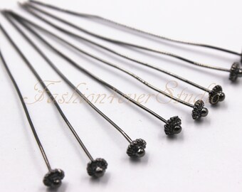 20pcs Nickel Free GunMetal Fancy Head Pins, 21 Gauge - 2.75 inches Long, Metal Findings, Jewelry Findings, Beading Suppliers