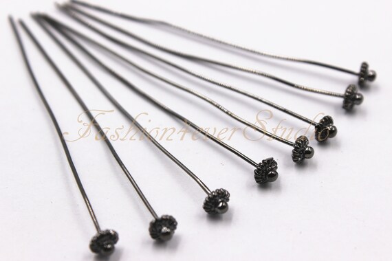 20pcs Nickel Free GunMetal Fancy Head Pins, 21 Gauge - 2.75 inches Long, Metal Findings, Jewelry Findings, Beading Suppliers