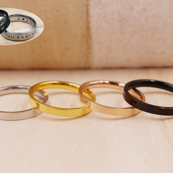 Personalisierter 3mm Edelstahlring, Stahlring, Unisex Edelstahlring, Individuell gravierter Ring, Personalisierter Ring, Personalisierter Schmuck