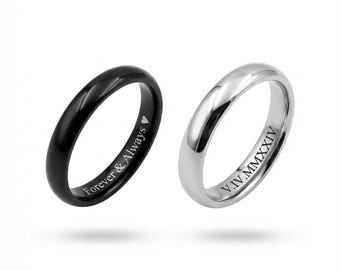 Anillo de acero inoxidable de 4 mm personalizado, anillo de acero, anillo unisex de acero inoxidable, anillo grabado personalizado, anillo personalizado, joyería personalizada