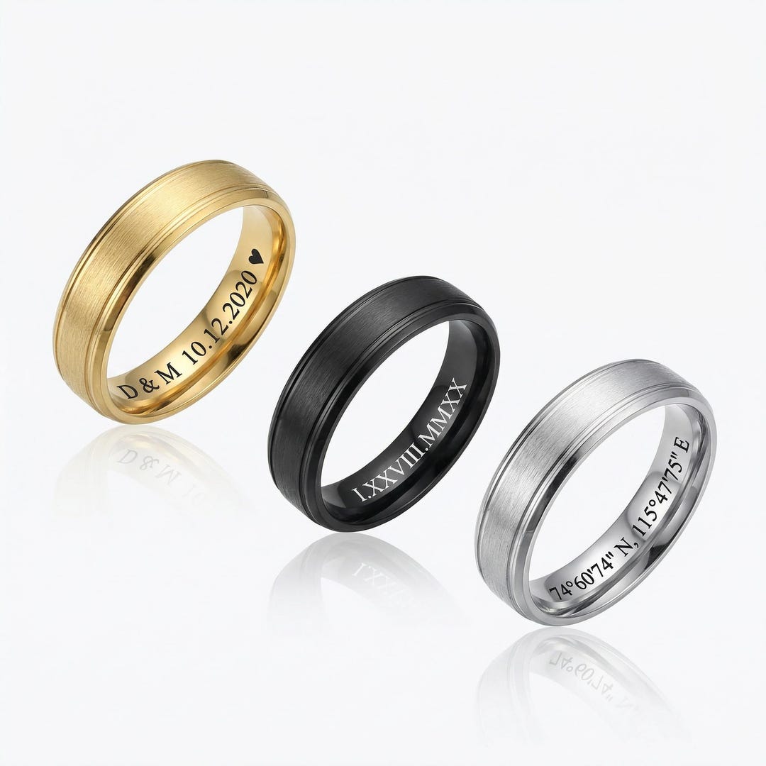 Customized 6mm Stainless Steel Ring, Laser Engraved Steel Ring, Unisex ...