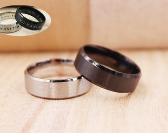 Angepasst 8mm Edelstahlring, Schwarz / Silber Stahlring, Unisex Ring, Edelstahlring, Individuell gravierter Ring, personalisierter Ring