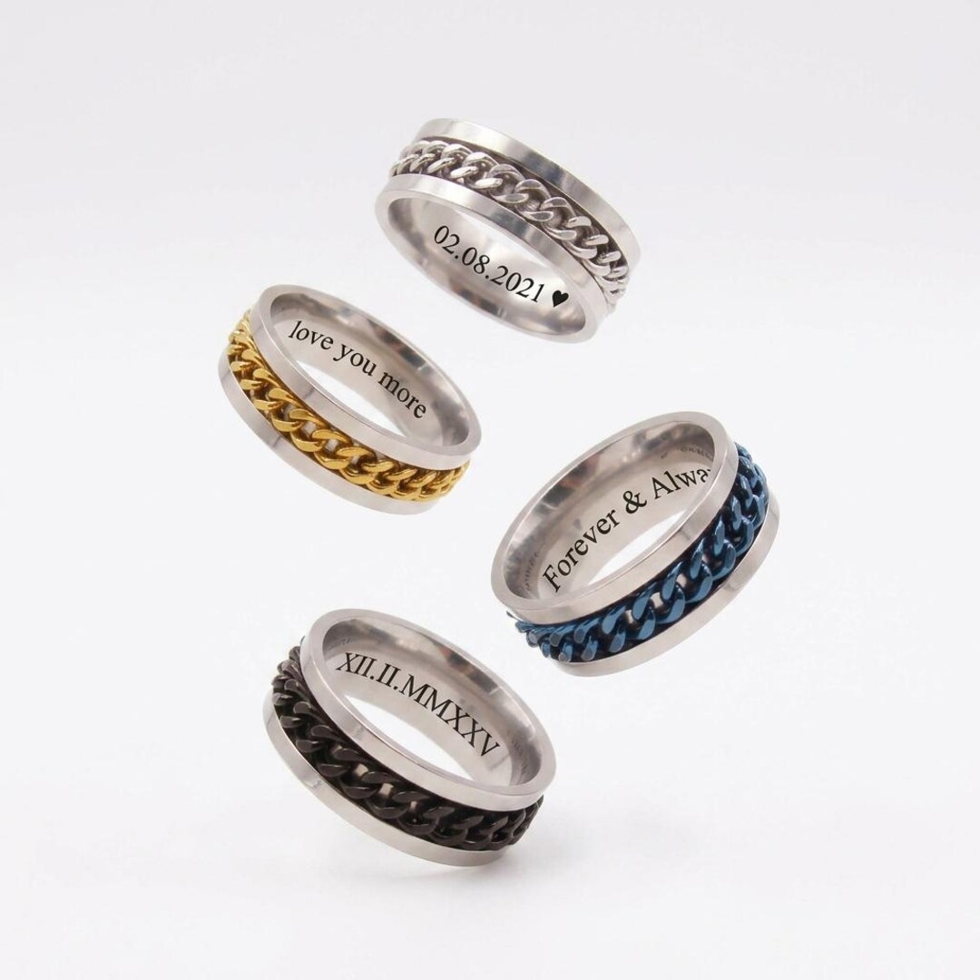 Custom Steel Rings Customized 8mm Stainless Steel Ring, Chain Spinner Ring, Unisex Ring ...