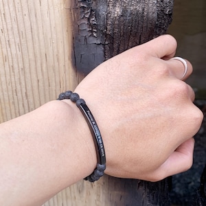 Customized Beaded Bracelet, Black Lava Stretchy Bracelet, 6mm Beaded Bracelet, Custom Engraved stone Bracelet, Personalized Black Bracelet