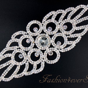 Crystal Clear Rhinestone Applique, Bridal Sash Applique, Wedding Belt Applique, Crystal Beaded Applique, Bridal Accessories