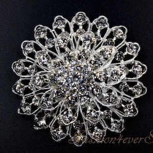 Broche de plata con diamantes de imitación de 2,5 pulgadas, broche de cristal con alfiler en la parte posterior, broche de plata, joyería de boda, accesorios de boda