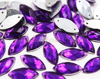 50pcs Sew On Flatback Amethyst Resin Gems, 4x9mm/7x15mm Sew On Rhinestones, FlatBack Gems, Sew On Beads, Sew On Crystal, Embellishment Gems