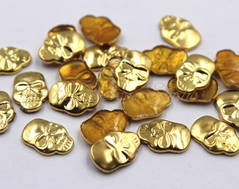 100pcs Iron On Gold Skull Studs, 8x11mm Metal Skull Studs, Rivets Studs Spikes, Leather Craft Accessories, Craft Supplies