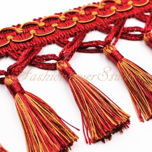 1 Yard - Tassel Fringe Trim, Braid Tassel Trim, Drapery curtain, Tassel Trim, Beaded Trim, 4 inches Width, Curtains Accessories