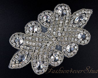 Crystal Clear Rhinestone Applique, Bridal Sash Applique, Wedding Belt Applique, Crystal Beaded Applique, Bridal Accessories