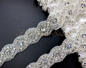 Crystal Clear Rhinestone Trim, Bridal Sash Trim, Wedding Belt Trim, Crystal Beaded Trim, 1 Yard / 36 inches, Bridal Accessories