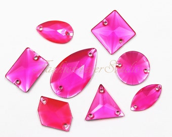 50 pezzi rosa neon da cucire su gemme in resina con retro piatto, cucire su strass, strass con retro piatto, cucire su perline, cucire su cristalli, gemme di abbellimento