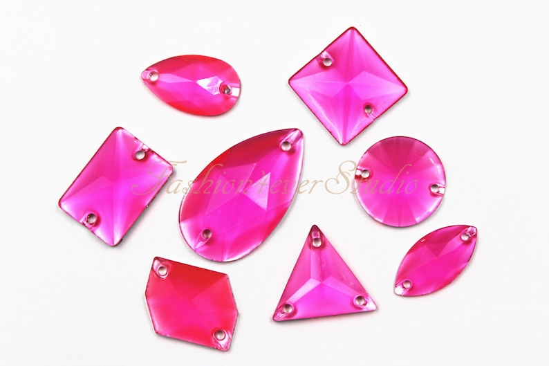 50pcs Neon Pink Sew On Flatback Resin Gems, Sew On Rhinestones, FlatBack Rhinestones, Sew On Beads, Sew On Crystal, Embellishment Gems image 1