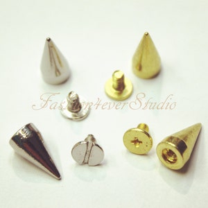 10 sets Silver/Gold Tone Base Metal Screw on Spike, 6mmx13mm Rivets Studs Spikes, Leather Craft Accessories, Craft Supplies