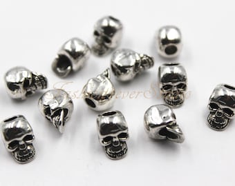 10pcs Oxydé Silver Tone Base Metal Perles 7mm x 10mm, Perles de crâne d’argent, Perles de l’espace, Bijoux Constatations, Fournisseurs de perles, Fournisseurs de bijoux