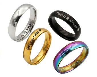 Customized 6mm Stainless Steel Ring, Laser Engraved Ring, Unisex Ring, Stainless Steel Ring, Custom Engraved Ring, Personalized Ring