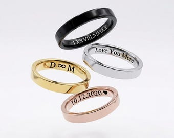 Customized 4mm Stainless Steel Ring, Steel Ring, Unisex Stainless Steel Ring, Custom Engraved Ring, Personalized Ring, Customized Jewelry